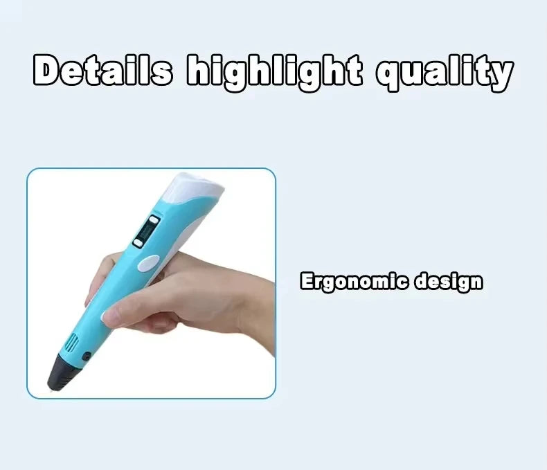 3D Printing Pen with LED Display Adjustable Temperature for Kids Creative Art and DIY Drawing