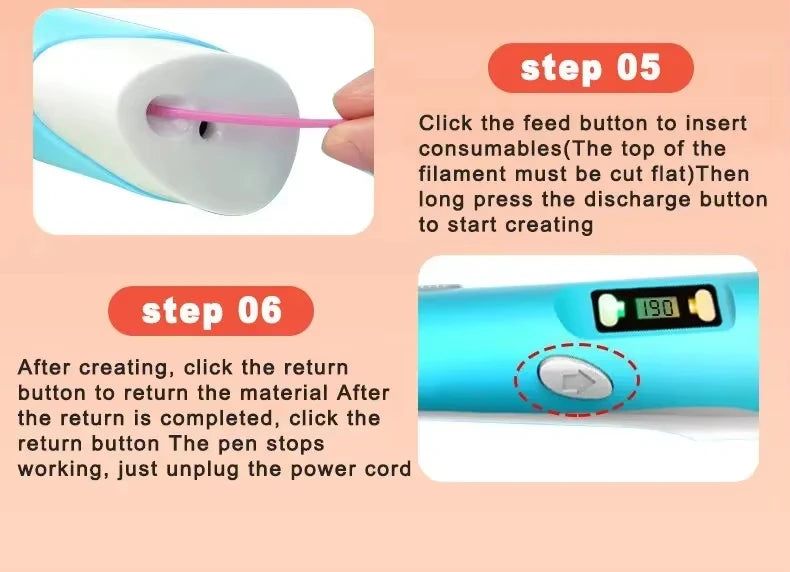 3D Printing Pen with LED Display Adjustable Temperature for Kids Creative Art and DIY Drawing