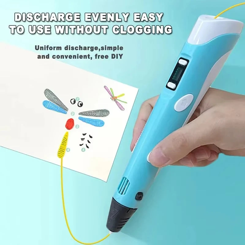 3D Printing Pen with LED Display Adjustable Temperature for Kids Creative Art and DIY Drawing
