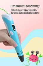 3D Printing Pen with LED Display Adjustable Temperature for Kids Creative Art and DIY Drawing