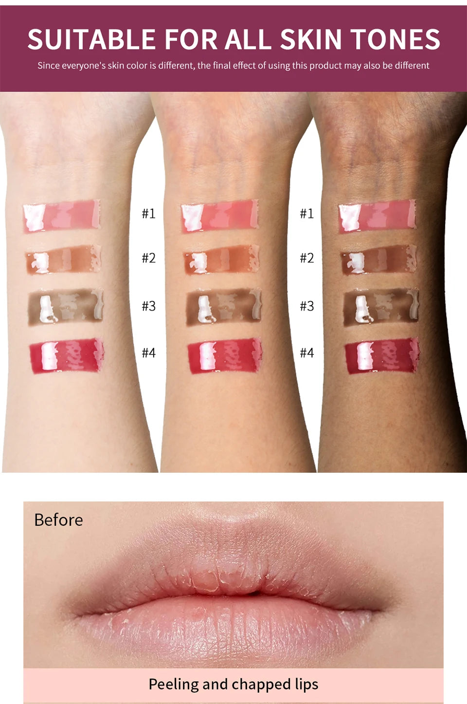 Peptide Lip Tint Moisturizing Gloss with Silky Smooth Texture for Daily Use and Care