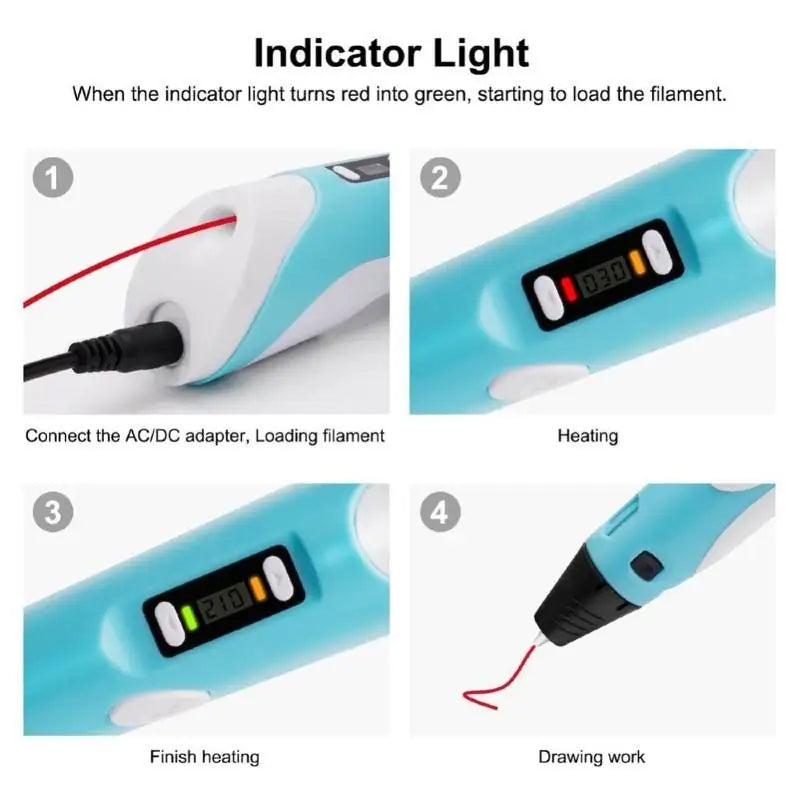3D Printing Pen with LED Display Adjustable Temperature for Kids Creative Art and DIY Drawing - 5