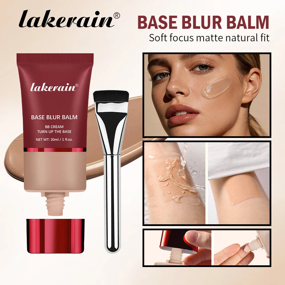 Blur Base Balm with Applicator Brush Pore Minimizing Foundation for Women Daily Makeup
