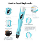 3D Printing Pen with LED Display Adjustable Temperature for Kids Creative Art and DIY Drawing