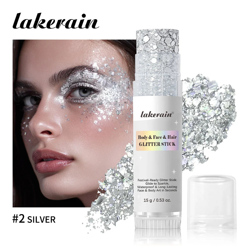 Body Glitter Stick Waterproof Shimmer Balm for Festival Party Makeup and Face Hair Glow