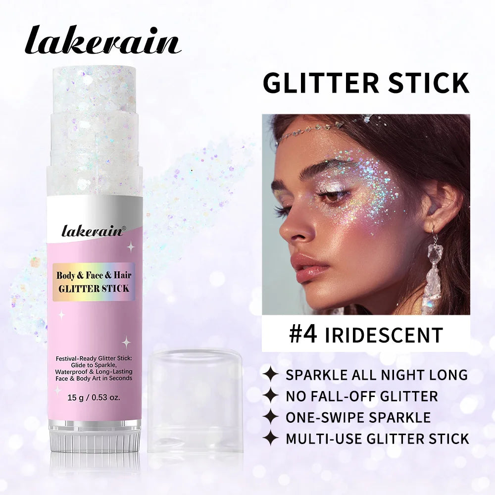 Body Glitter Stick Waterproof Shimmer Balm for Festival Party Makeup and Face Hair Glow