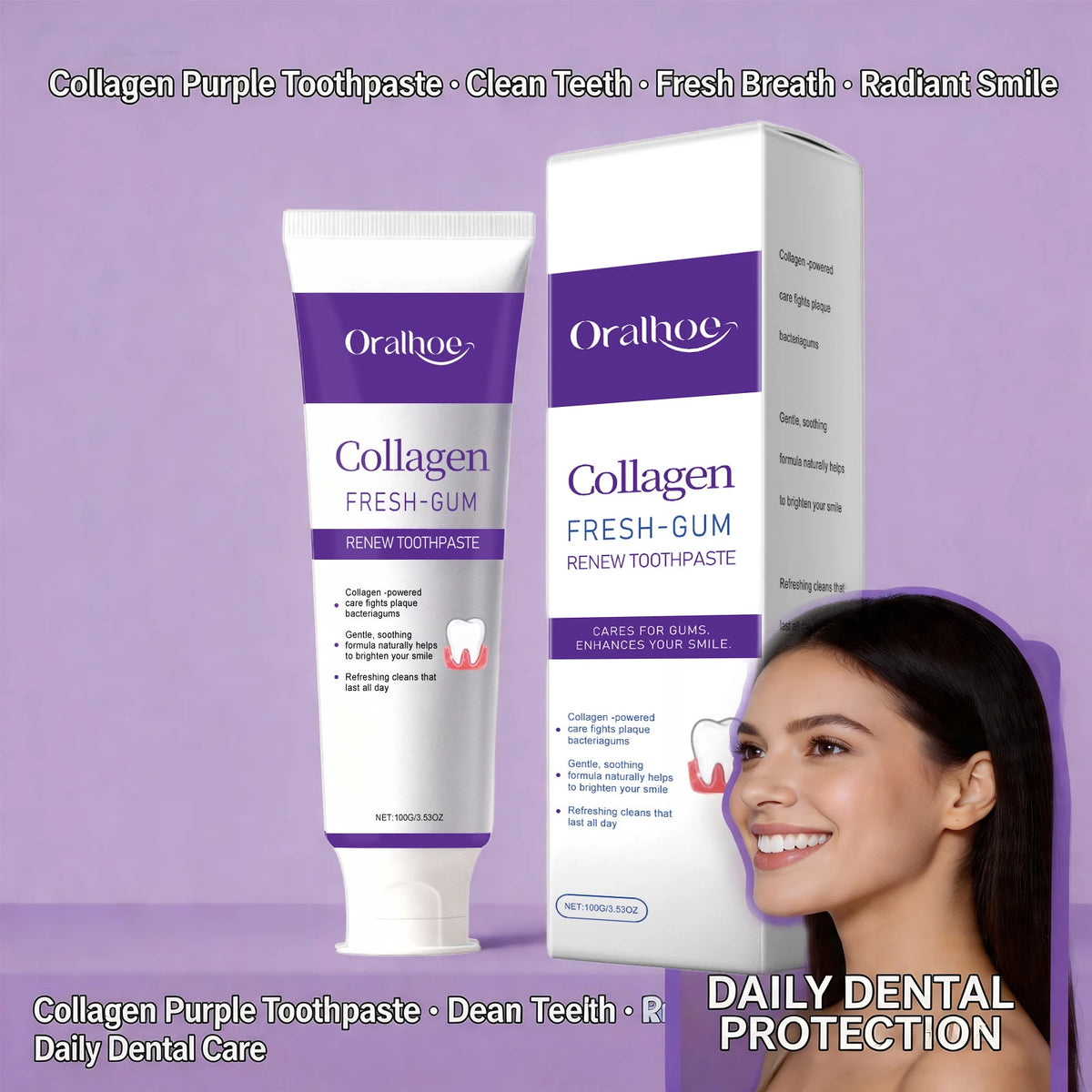 Collagen Toothpaste Whitening and Fresh Breath for Adults Daily Oral Care at Home Routine