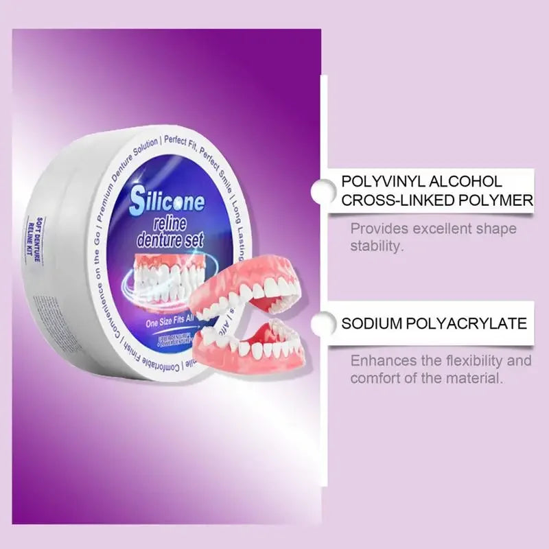 Denture Reliner Kit Adjustable Comfortable Fit Teeth for Women and Men at Home or Traveling
