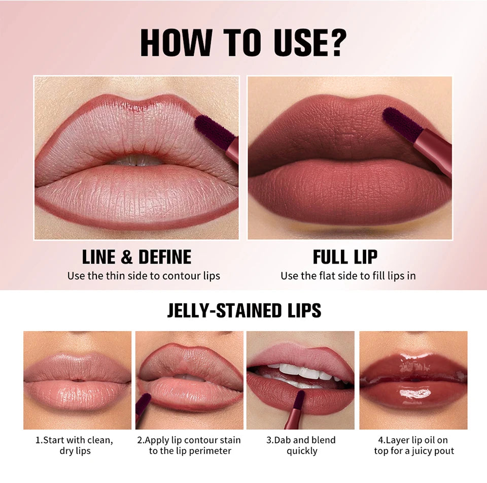 Lip Contour Stain Pen Long Lasting Waterproof Makeup for Daily Beauty and Travel