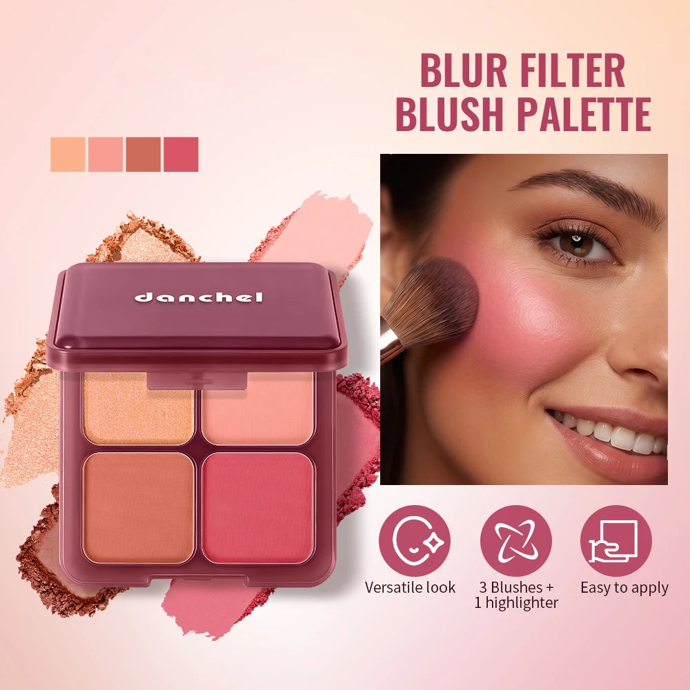 Blur Filter Blush Palette Matte Pigmented Powder for Natural Cheek Makeup Everyday Looks
