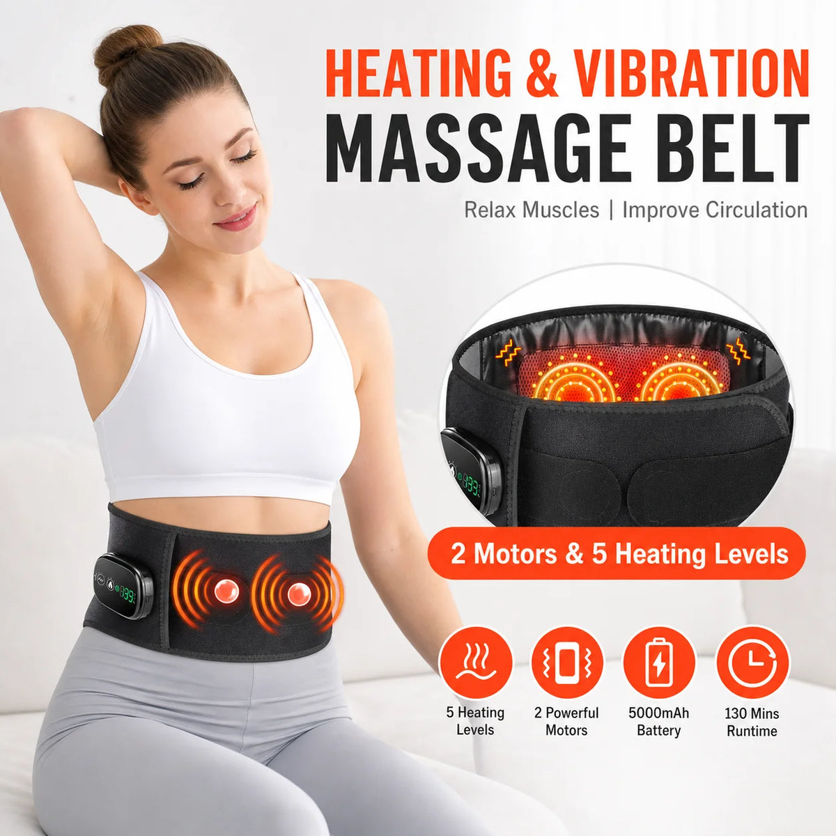 Back Massager Belt with Heat and Vibration Lumbar Support for Home Office and Daily Waist Care