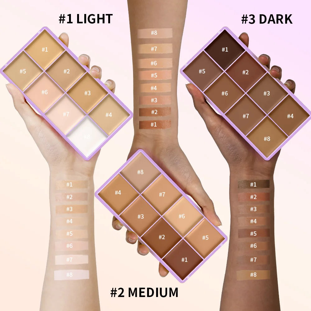 8 Shade Cream Concealer Palette Waterproof Full Coverage for Professional Makeup Artists - 5
