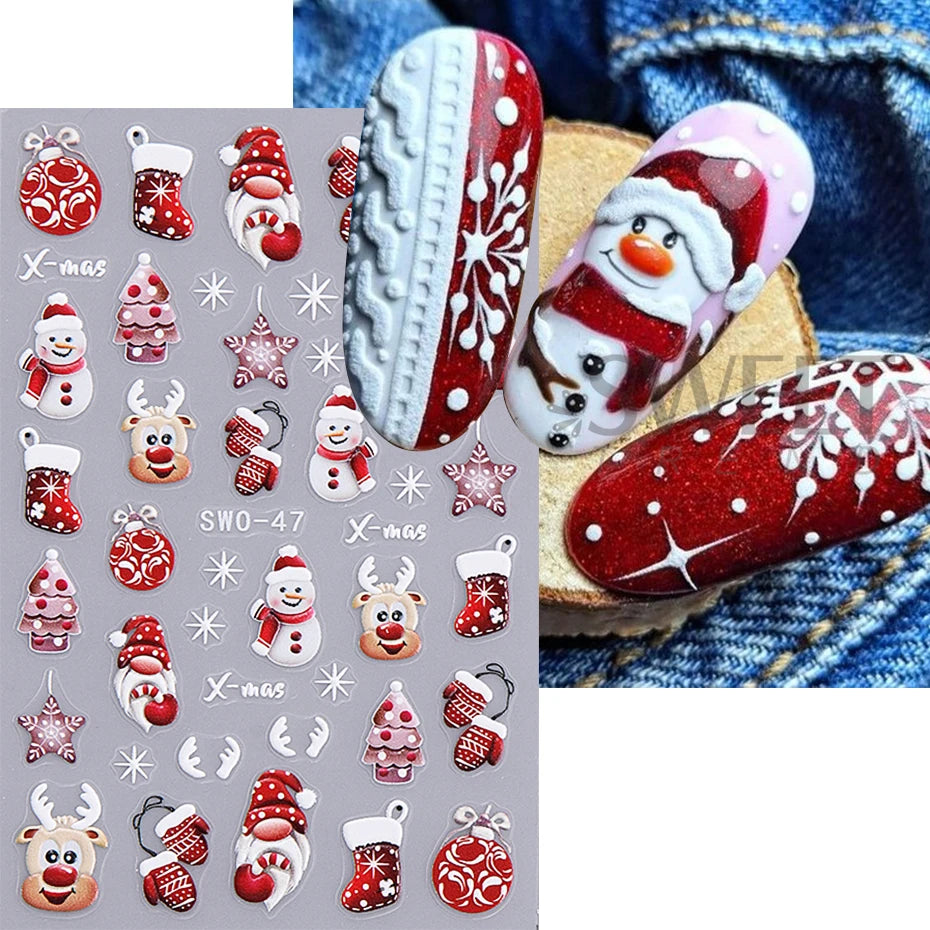 Christmas Nail Stickers Winter Decals for Salon Manicure and Home Holiday Decoration
