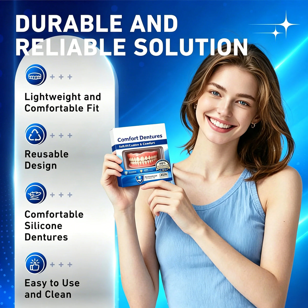 Natural Dentures Silicone Fake Teeth Comfortable Braces for Men and Women for Daily Confidence