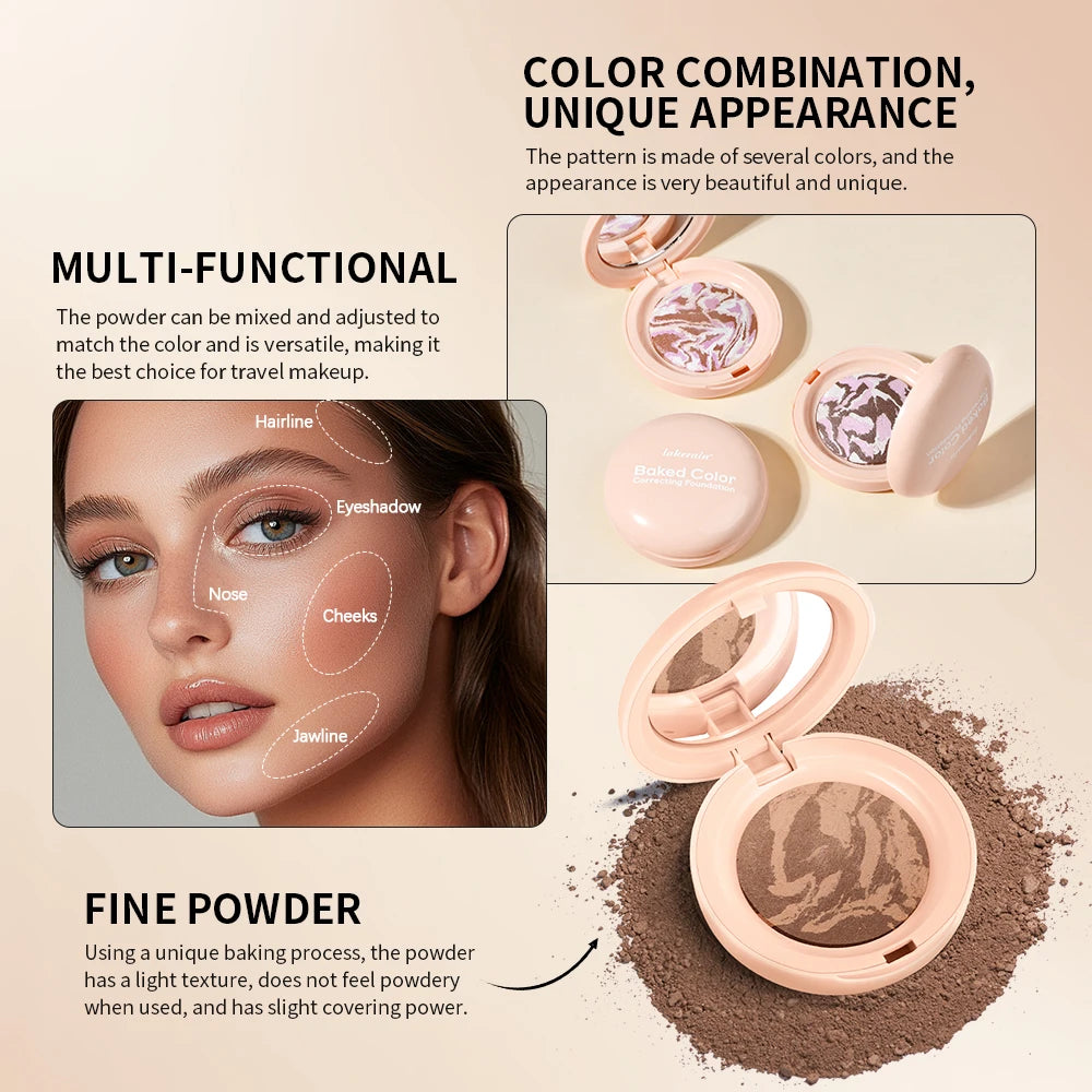 Baked Color Correcting Foundation Pressed Powder Palette for Daily Makeup Face Finishing