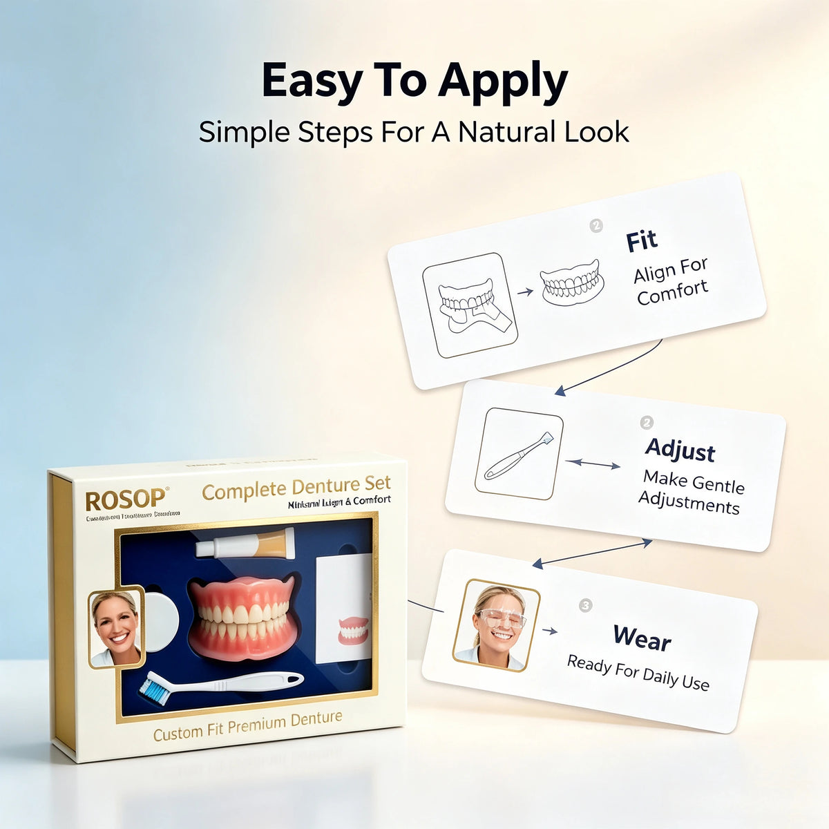 Silicone Complete Denture Set Natural Cosmetic False Teeth for Adults Daily Smile Makeover