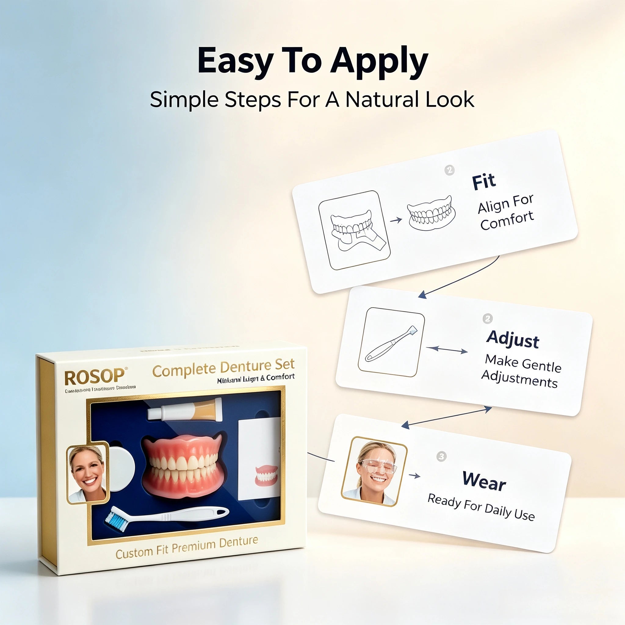 Silicone Complete Denture Set Natural Cosmetic False Teeth for Adults Daily Smile Makeover - 11