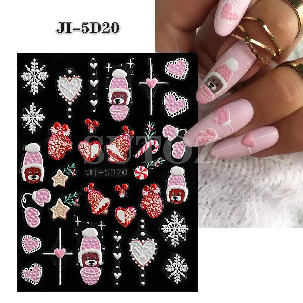 Christmas Nail Stickers 5D Relief Snowflake Decals for Women and Girls at Home