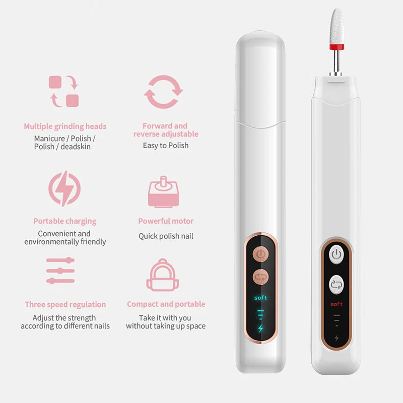 Electric Nail Drill Kit Cordless Manicure File for Home Salon Use on Fingernails Toenails