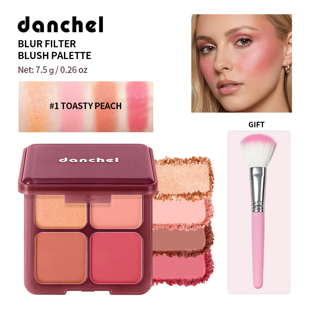 Blur Filter Blush Palette Matte Pigmented Powder for Natural Cheek Makeup and Smooth Finish