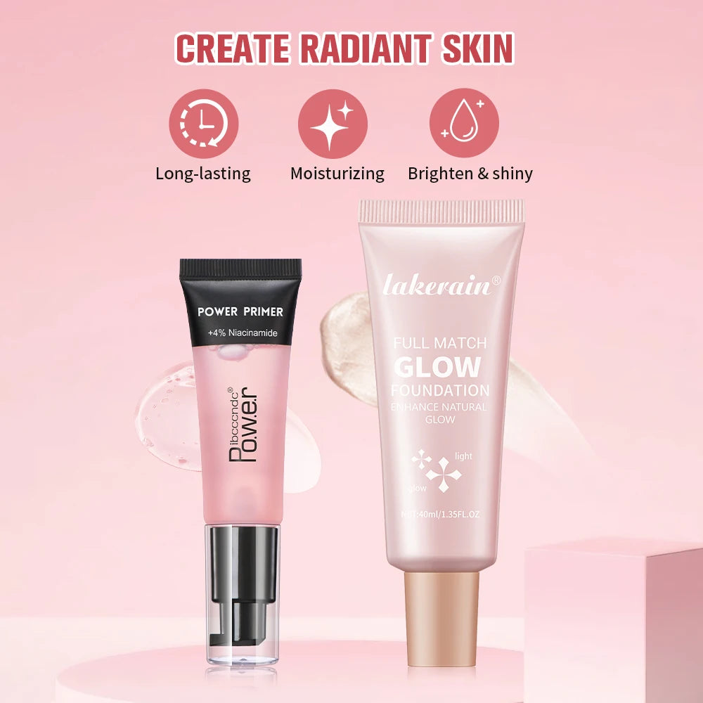 Power Primer and Glow Foundation Makeup Set for Radiant Skin for Women Daily Makeup Routine