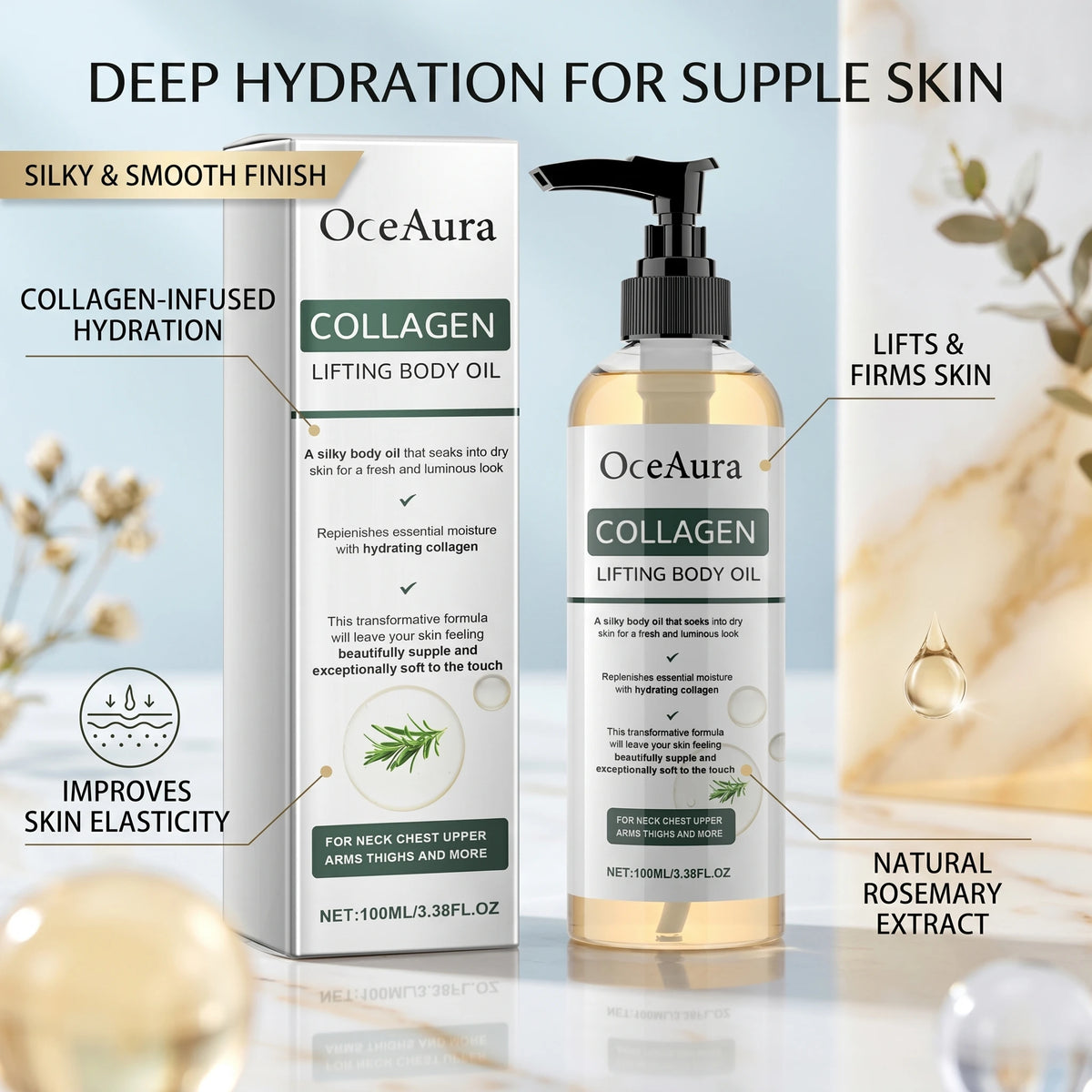 Collagen Body Firming Massage Oil Tightening Hydrating Care for Women and Men Daily Routine