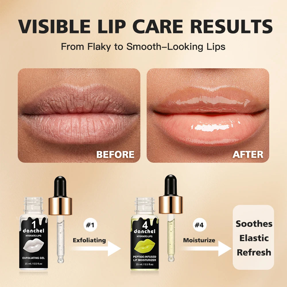 Hydrate Lips Set Exfoliating Gel and Peptide Moisturizer for Daily Lip Care Routine