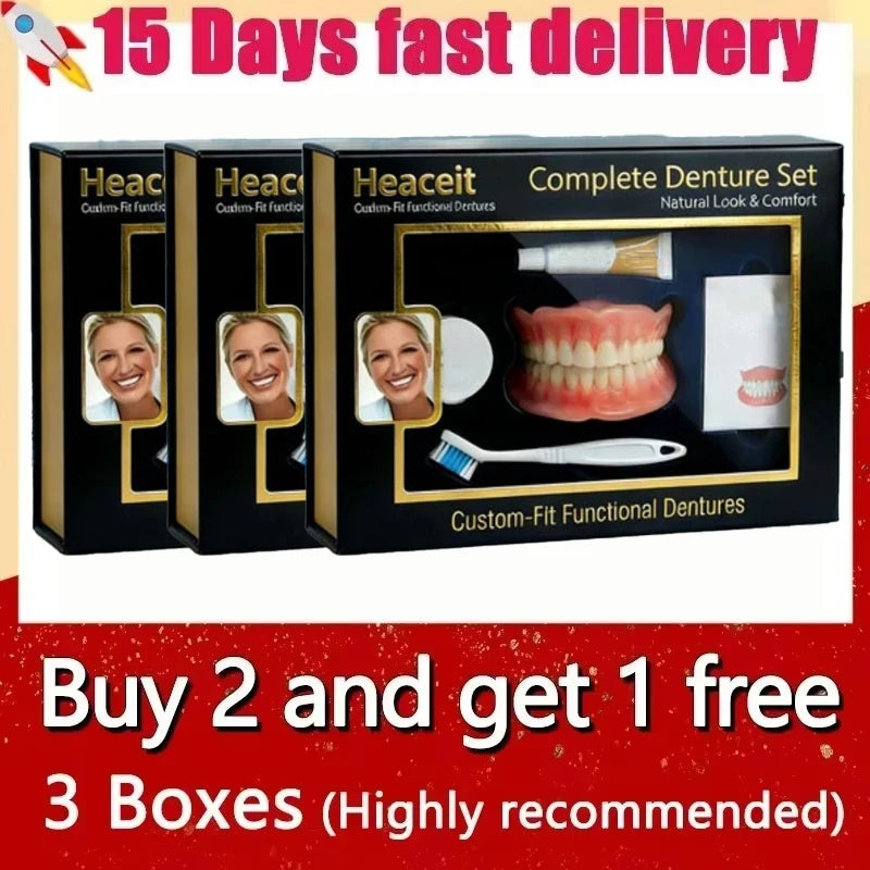 Silicone Full Denture Set Cosmetic Natural Look Comfortable Fit for Adults Daily Oral Care