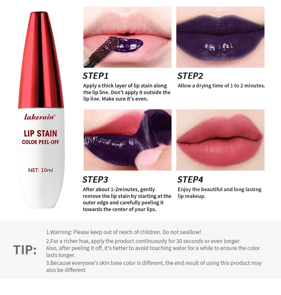 Peel Off Lip Stain Waterproof Matte Lipstick Long Lasting Tint for Women Daily Wear