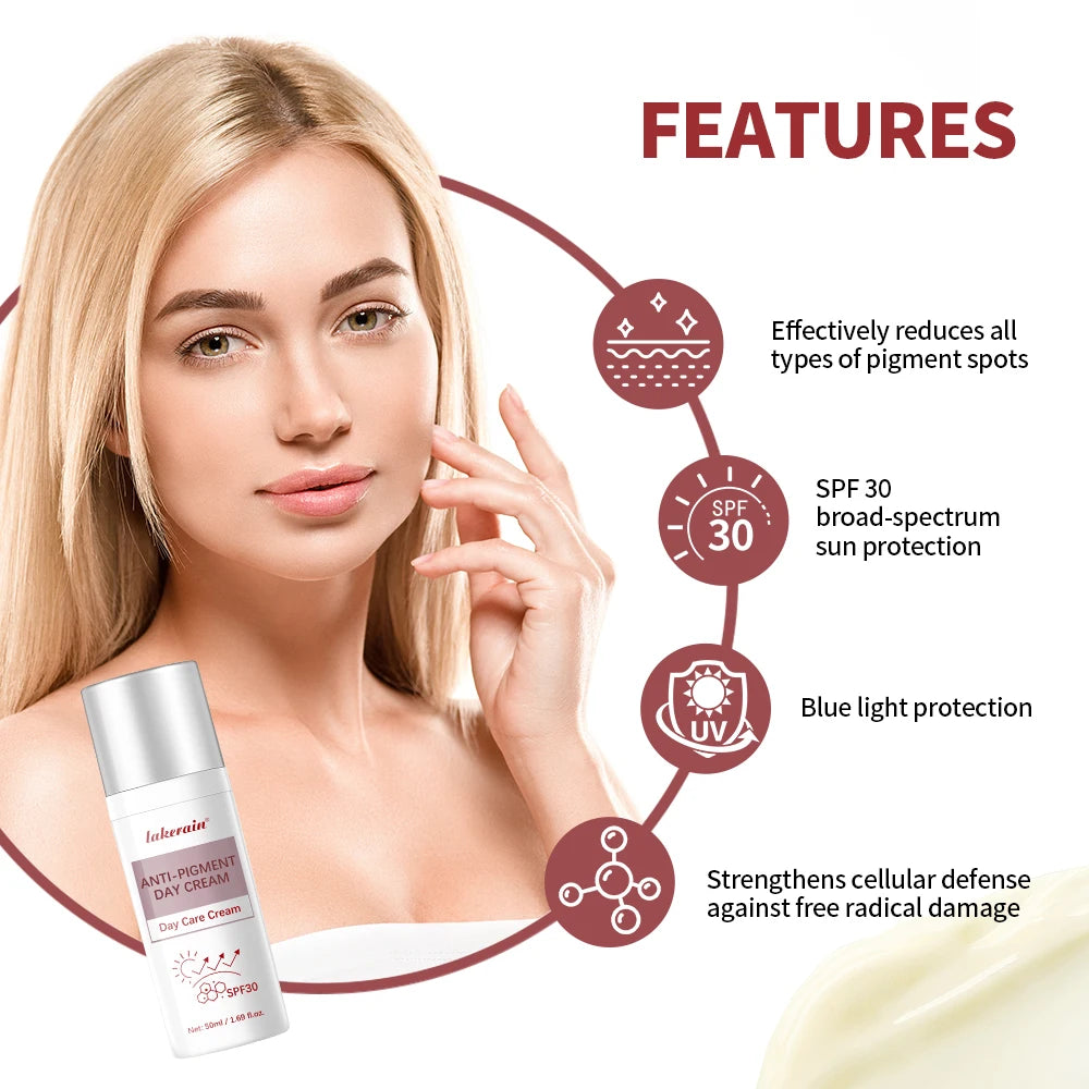 Anti Pigment Day Cream SPF 30 Moisturizing Face Sunscreen for Daily Skin Care and Protection