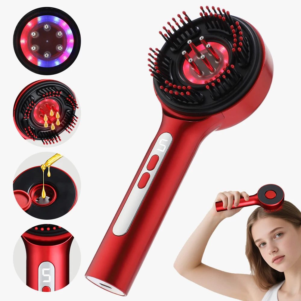 Electric Scalp Massage Comb LED Therapy Hair Growth Serum Applicator for Men and Women Home