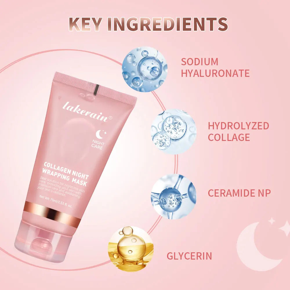 Collagen Night Wrapping Mask Hydrating Firming Peel Off Mask for Women during Bedtime Routine
