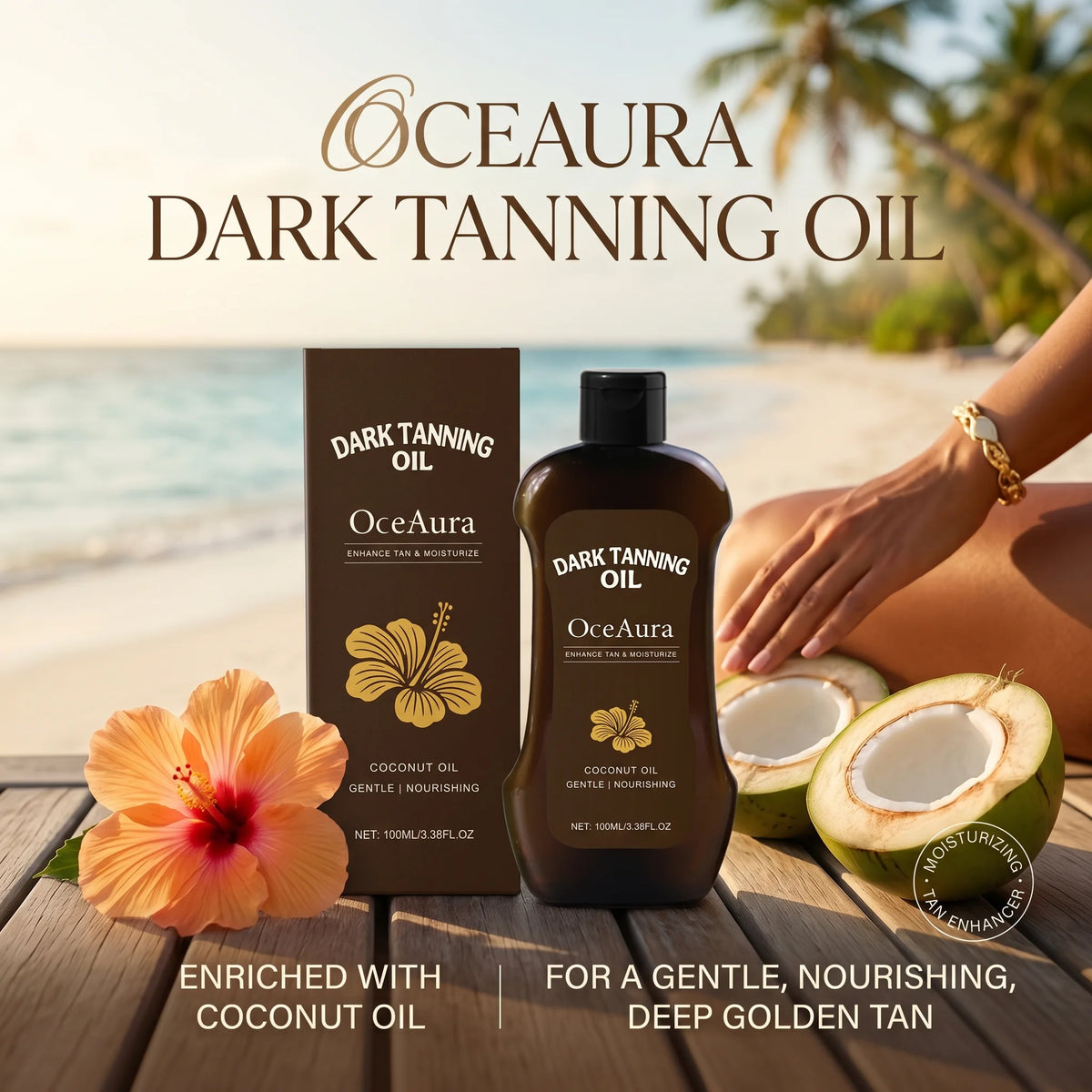Coconut Oil Dark Tanning Oil Deep Bronze Tan and Moisturizing Skin for Beach Goers and Summer