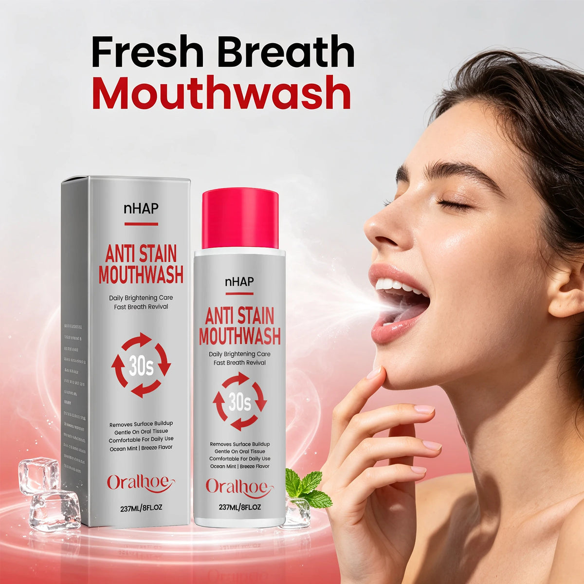 Anti Stain Mouthwash Alcohol Free Plaque Remover for Fresh Breath and Daily Teeth Whitening