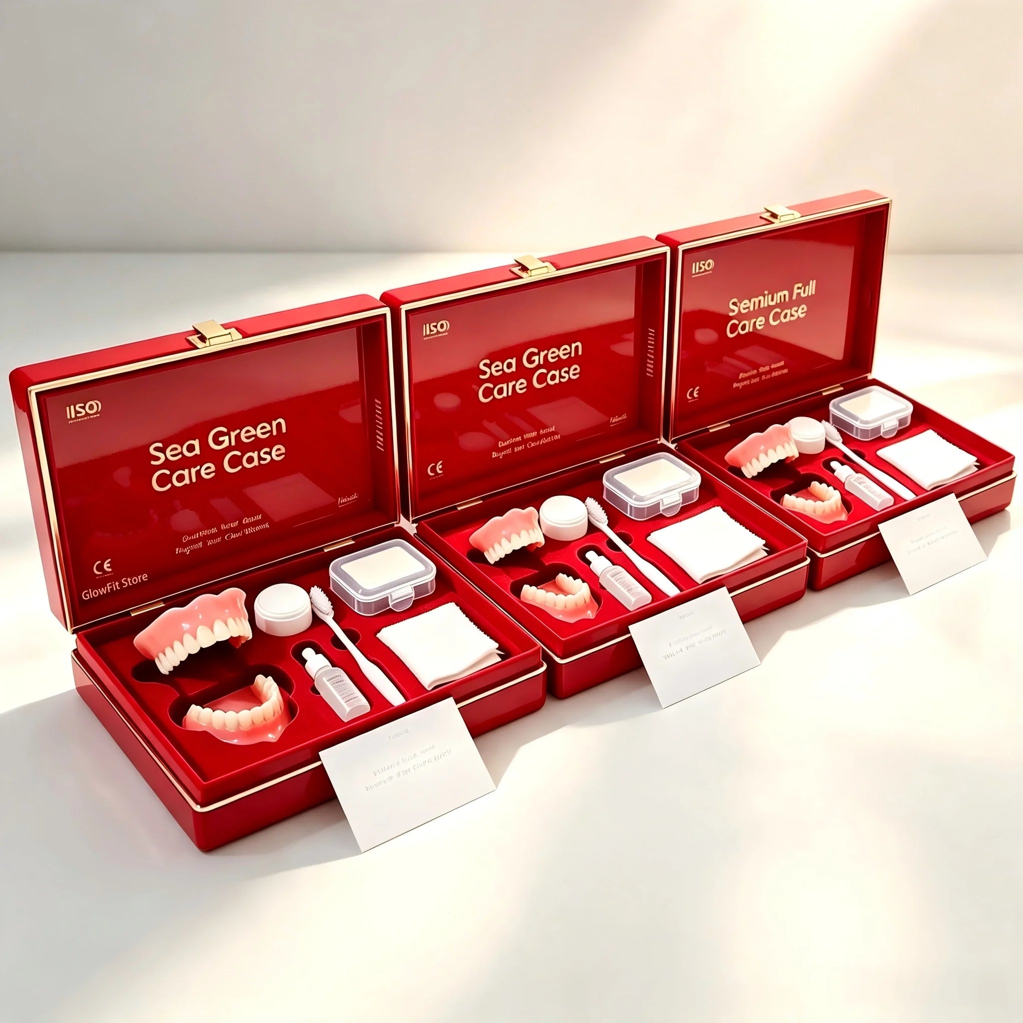 Full Mouth Denture Set with Storage Case Cleaning Tools for Comfortable Fit Daily Dental Care - 9