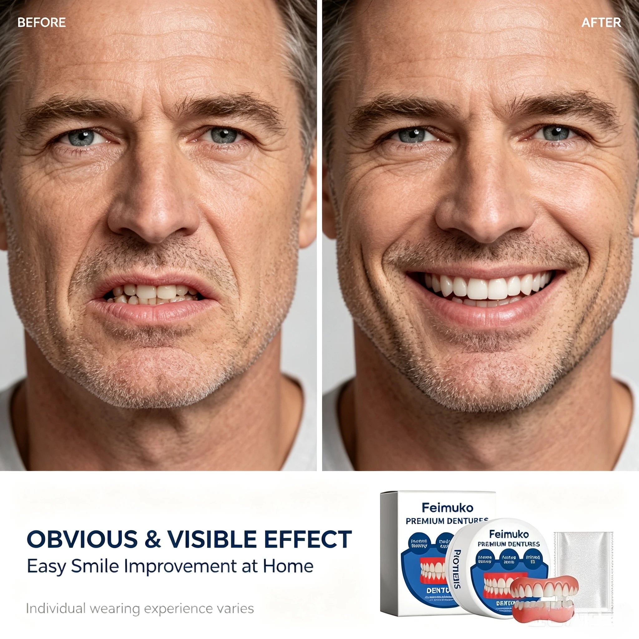 Silicone Snap On Dentures Natural Upper Lower Teeth for Instant Realistic Smile at Home - 2