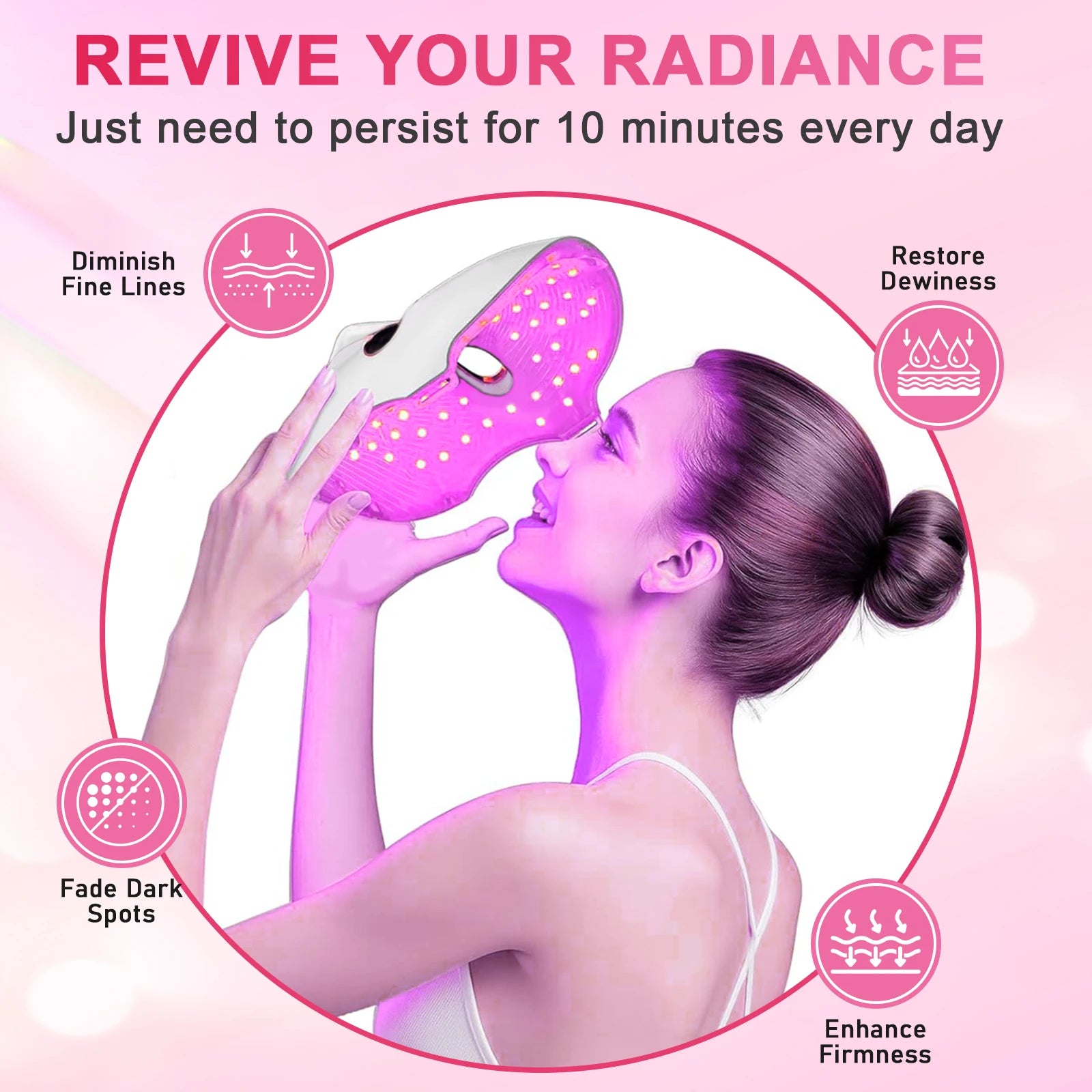 7 Color LED Photon Facial Mask Skin Rejuvenation and Anti Aging Tool for Women at Home Spa - 10