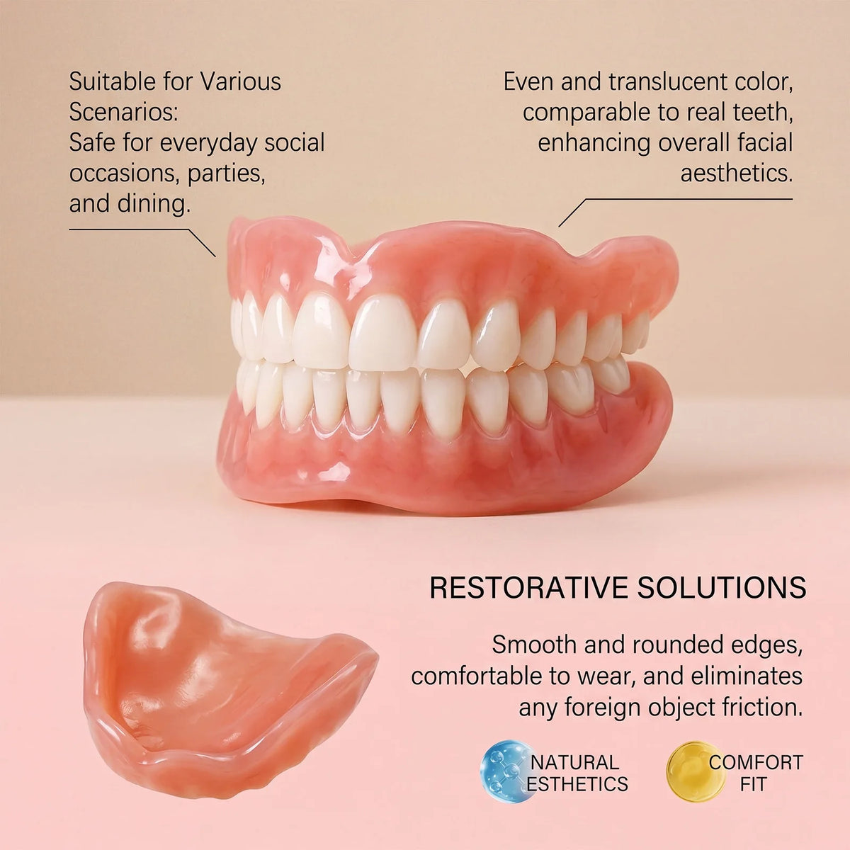 Full Mouth Silicone Dentures Natural Lifelike Teeth for Daily Comfort and Oral Care