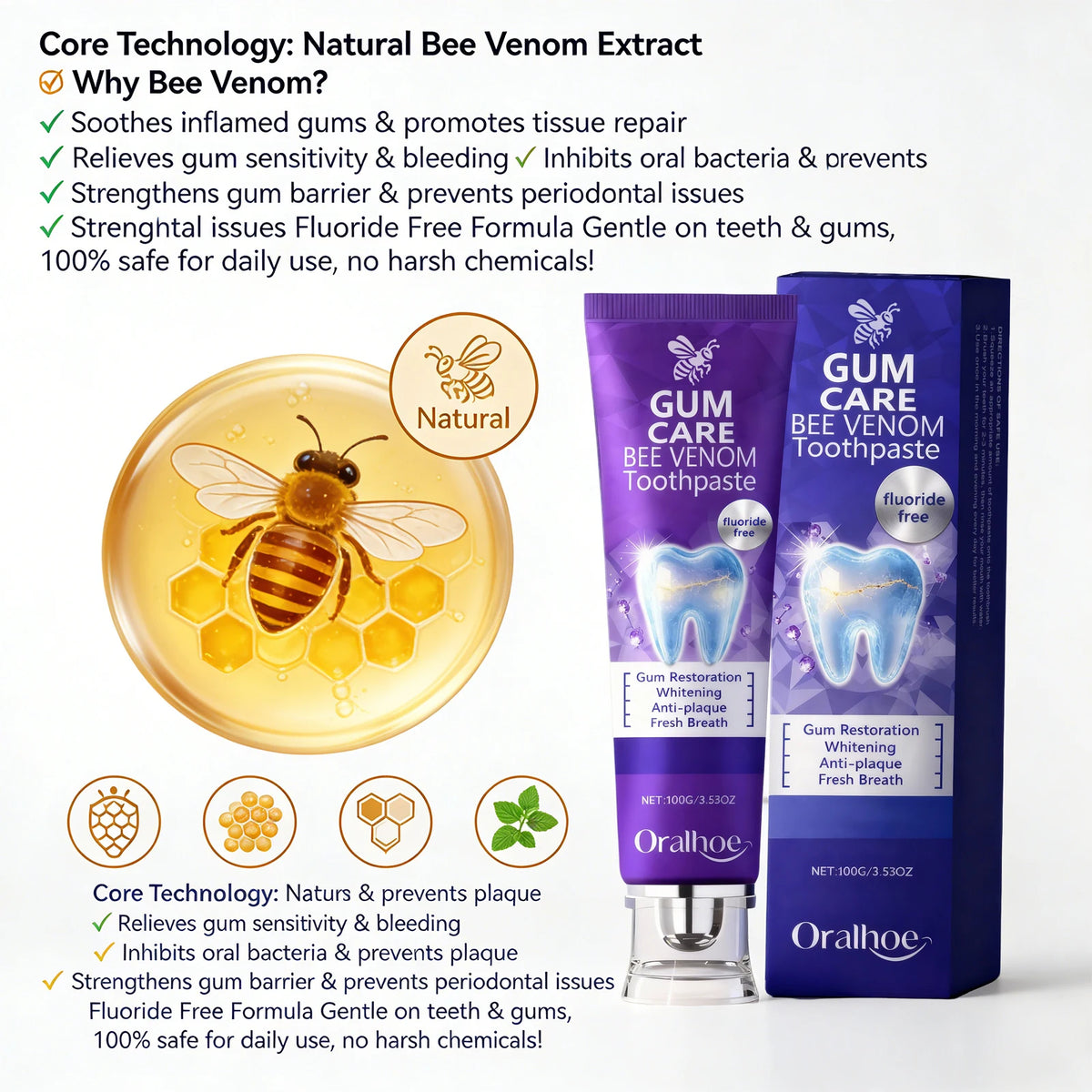 Bee Venom Toothpaste Teeth Whitening and Gum Care for Adults Seeking Daily Oral Hygiene