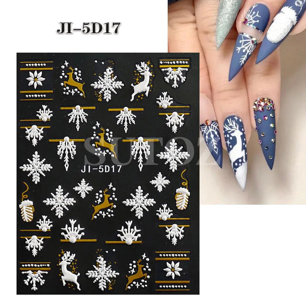 Christmas Nail Stickers 5D Relief Snowflake Decals for Women and Girls at Home