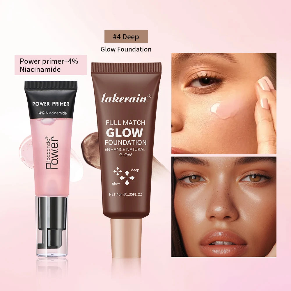 Power Primer and Glow Foundation Makeup Set for Radiant Skin for Women Daily Makeup Routine