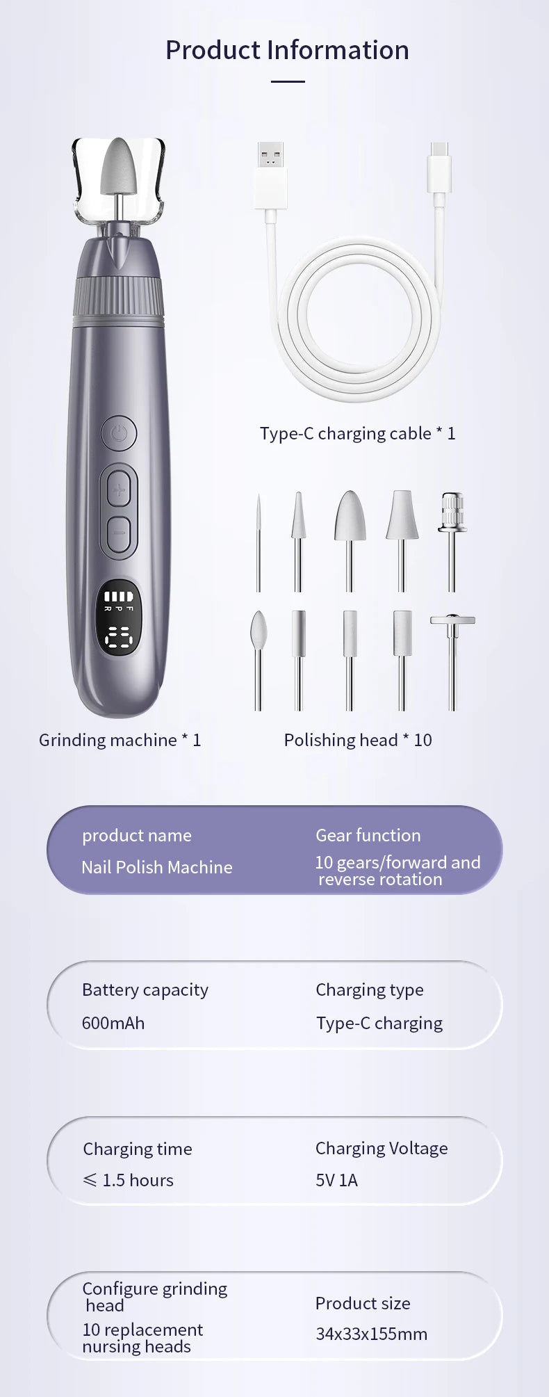 Electric Nail Drill Kit Adjustable Speed Nail File for Home Manicure and Pedicure Care