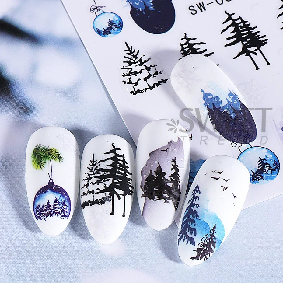 Christmas Nail Stickers Winter Decals for Salon Manicure and Home Holiday Decoration