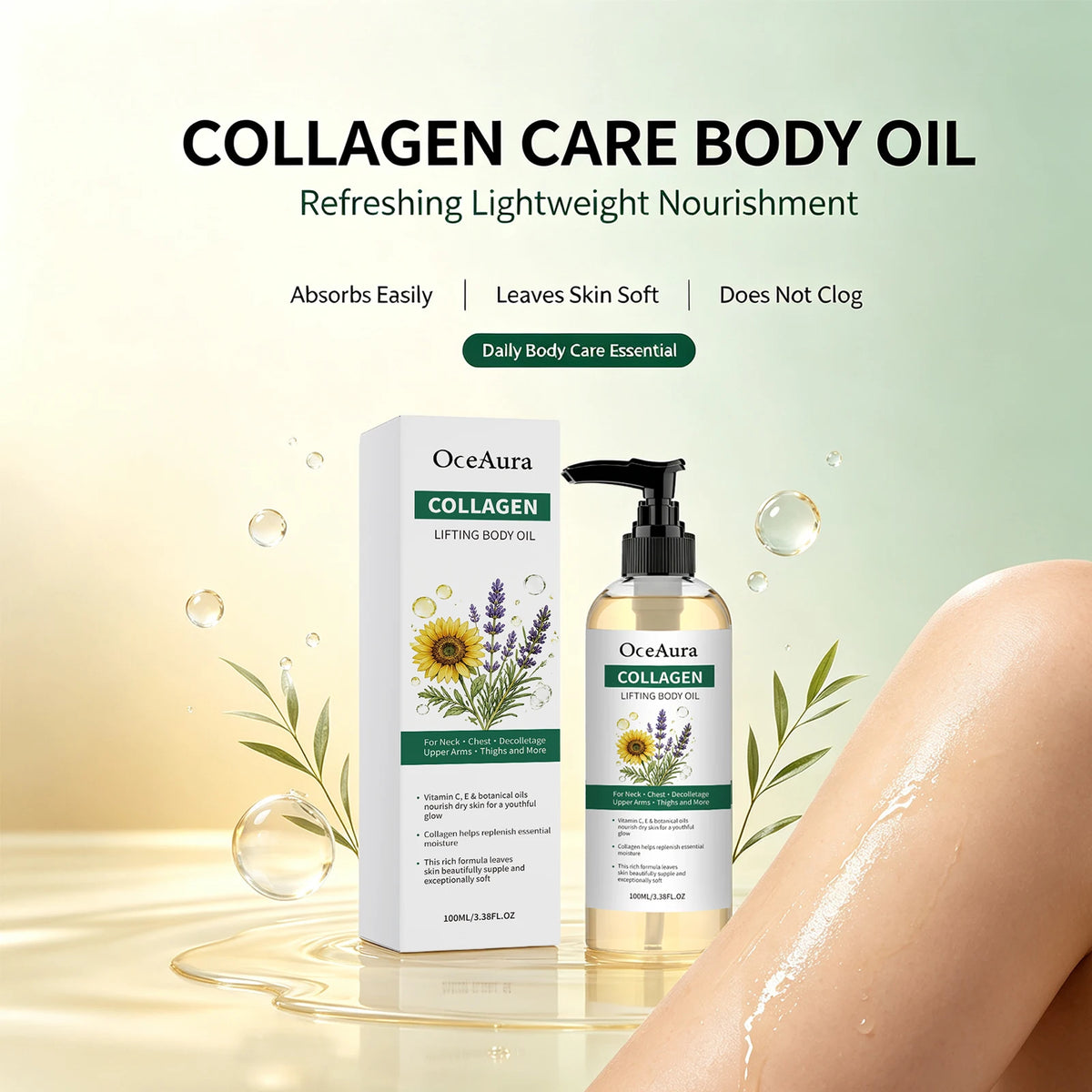 Collagen Body Oil Nourishing Hydration for Dry Skin Women and Men Daily Body Care Routine