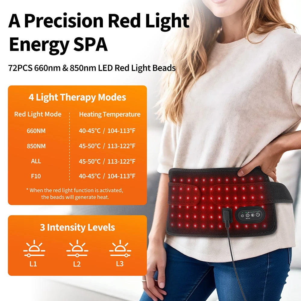 Red Light Therapy Device Infrared Heat Belt for Home Use on Body Joints and Waist Pain Relief - 9