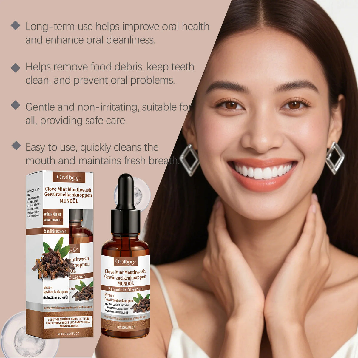 Clove Mint Mouthwash Remove Yellow Teeth Plaque for Daily Oral Care and Fresh Breath