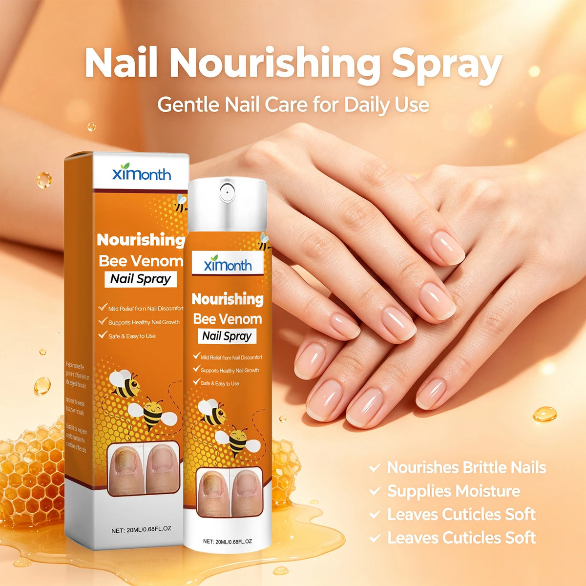 Bee Venom Nail Spray for Weak Brittle Nails Nourishing Treatment for Fingernails and Toenails