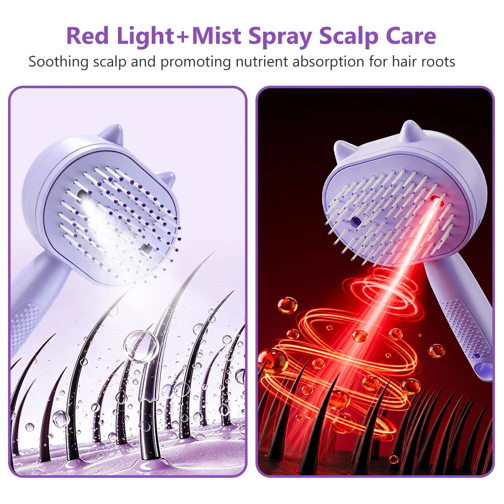 Electric Mist Spray Comb Scalp Massager LED Hair Brush for Home and Travel
