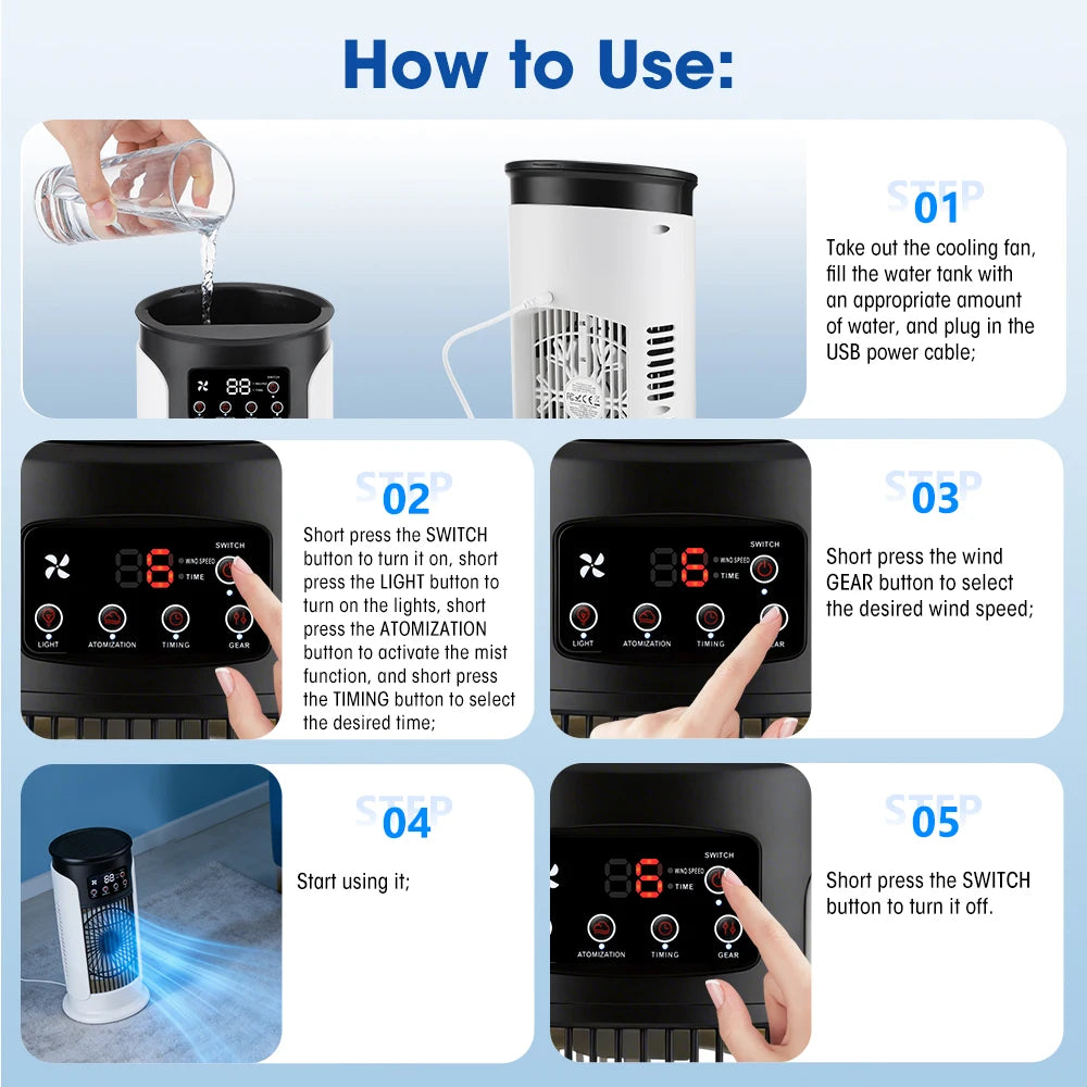 Portable Air Cooling Fan Six Speeds Humidifier for Desk and Home Office Use