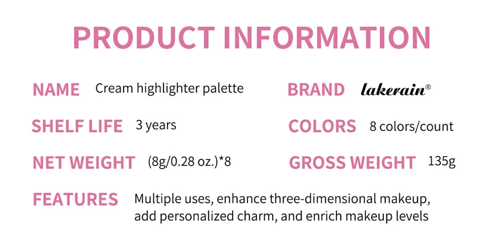 Cream Highlighter Palette Long Lasting Bronzer Blush for Professional Makeup Artists